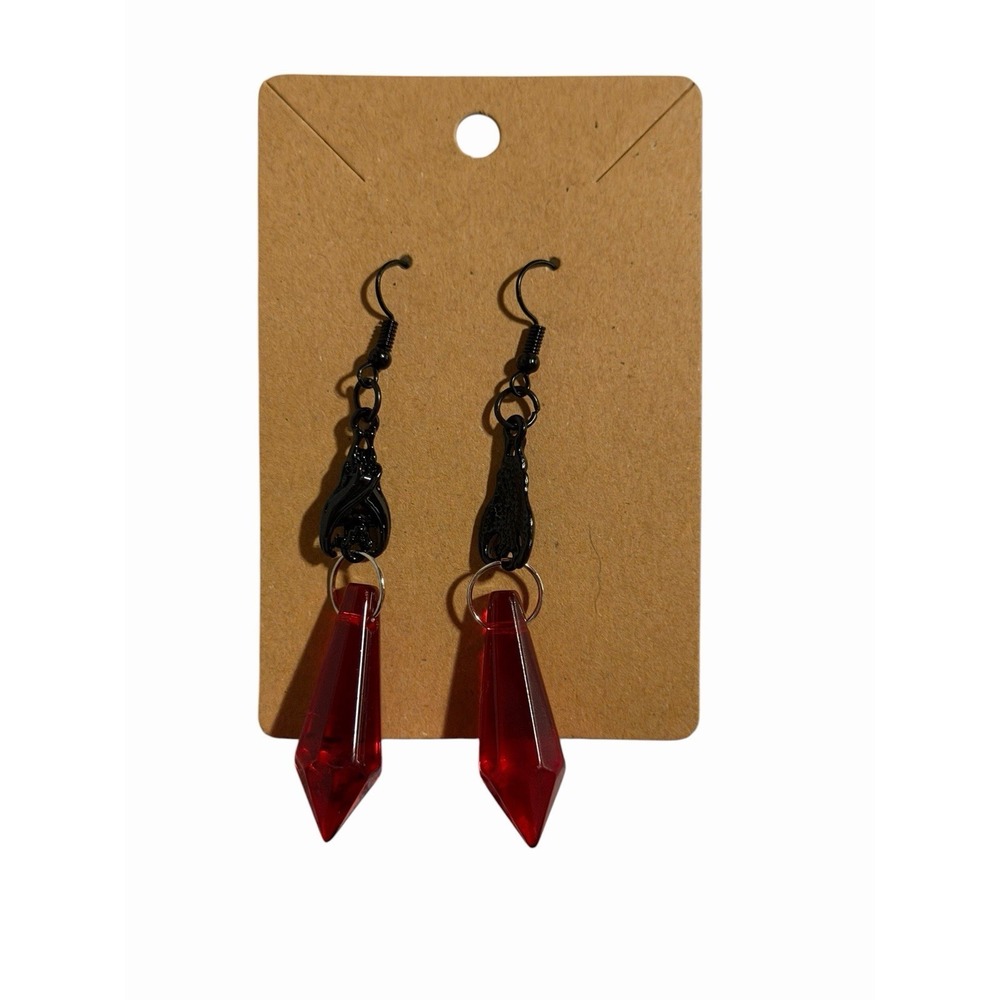 Gothic Bat Red Crystal Drop Earrings Black Bat Charm Halloween Vampire Jewelry